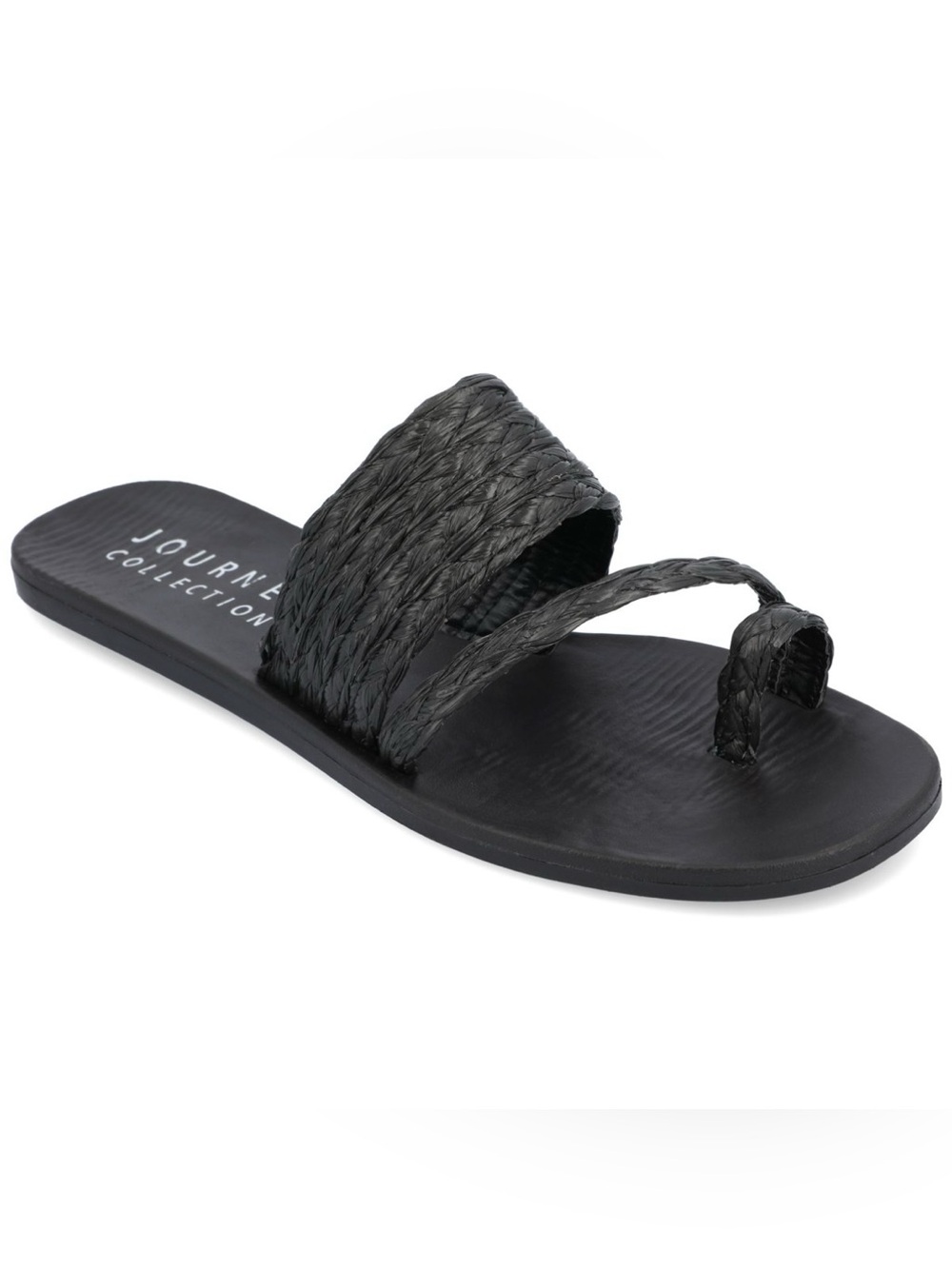 👙 Journee Collection Zindy Toe-Loop Flat Slide Sandals 7.5 NIB black raffia VHTF